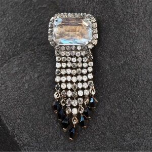 Vintage Rhinestone & Crystal Fringe Brooch Hollywood Regency Dangle